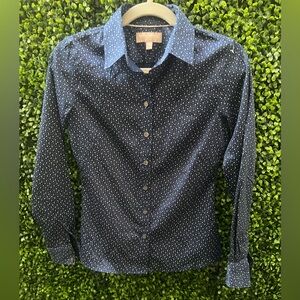 Banana Republic Navy Blue Button-Down Shirt with White Micro Dots